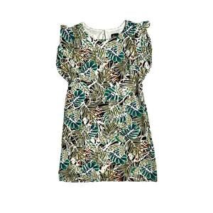 Beige by eci Tropical Floral Leaf Shift Dress Flutter Sleeve Size Medium Green